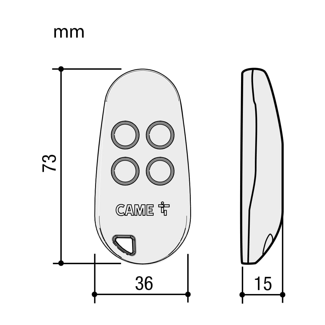 CAME TOPD4FRN 806TS-0330 Émetteur portatif à code fixe à 4 canaux, double fréquence, standard 868,35 MHz, commutable à 433,92 MHz.