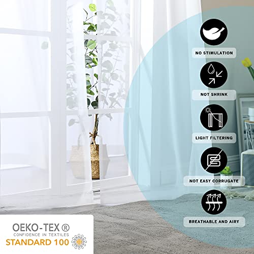 Image of OVZME White Sheer Window Curtains 144 inch Extra Long 2PCS, Airy Scarf Drapes Backdrop Translucent Window Treatments for Canopy Bed /Wedding /Living Room /Bedroom /Anniversary, 12FT L