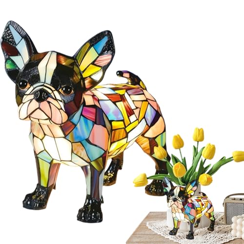Luce notturna artistica della serie Dog, in resina colorata, da tavolo, a tema bulldog francese, lampade da comodino a LED a tema con luce calda ambientale, graziose lampade a tema cani, per la