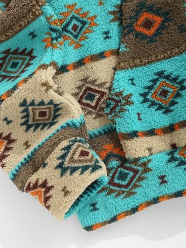 Image of ZAFUL Men 1 /4 Zipper Ethnic Aztec Fleece Unisex Winter Sweatshirt Tops 2026 | Funnel Neck Fluffy Polar Fleece Faux Sherpa Soft Thermal Pullover Kangaroo Pocket Jacket Hoodie Tops