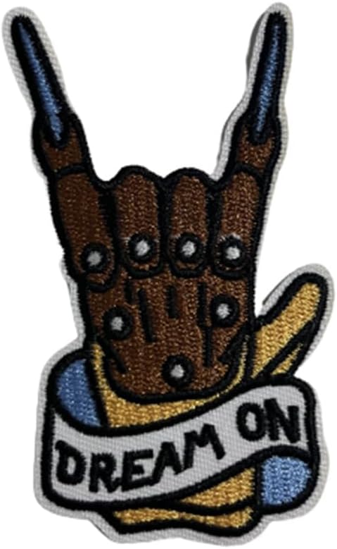 TEKISTO Rock n Roll Dream on Embroidery Patch Sew on Iron on Patch Repair Applique Repair Accessory for Backpack, Hat, Jacket Finger