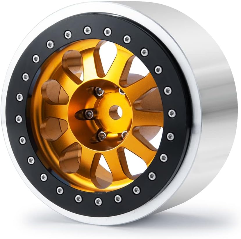 RCLIONS 4PCS Aluminum Alloy 2.9inch RC Beadlock Wheels Rims for Axail SCX6 AXI05000 1/6th RC Crawler Car (Gold)