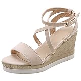  COOLCEPT Damen Schuhe Weben High Heels Sandalen Offene Keilschuhe Sommer Plateauschuhe Absatz Beige Gr 40 Asian