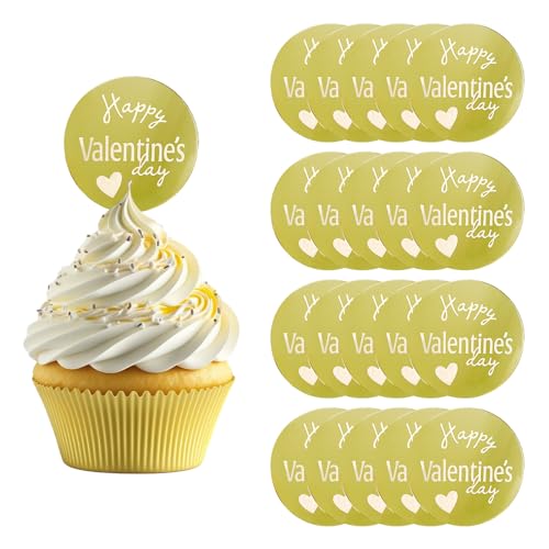 URROMA Round Gold Valentine's Day Happy Acrylic Card Cupcake Toppers