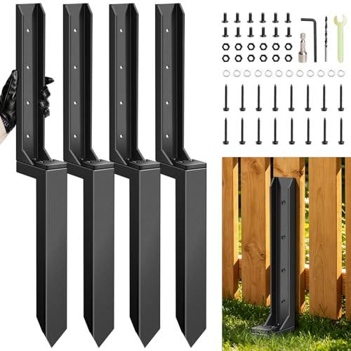 Dukelai 4 Pcs Fence Post Repair Heavy Duty Fence Post Anchor Ground Stakes for Repair Tilted Broken Wood Fence Post with Install Accessories (Special Edition)