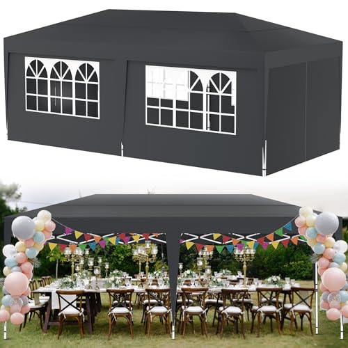 Suusolny Pavillon Höhenverstellbar 3x6m Pop-Up Faltpavillon Wasserdicht Partyzelt Gartenzelt mit Tragetasche Stabil Festzelt Gartenpavillon Für den Außeneinsatz Geeignet - mit Seitenwände - Anthrazit