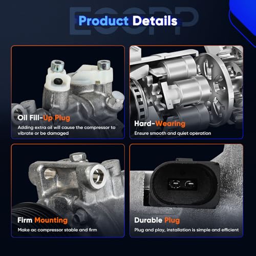 Image of ECCPP AC Compressor for Volkswagen Jetta for Golf 2015-2024 | Fit for Audi A3 S3 Q3 TT A3 Quattro 2015- 2022 Fast Cooling AC Compressor with Clutch