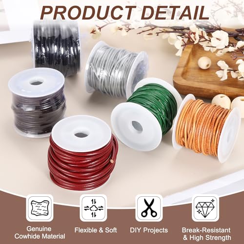 Cuerda de cuero de vacuno redondo 2 mm oro para fabricación de collares y joyas 4
