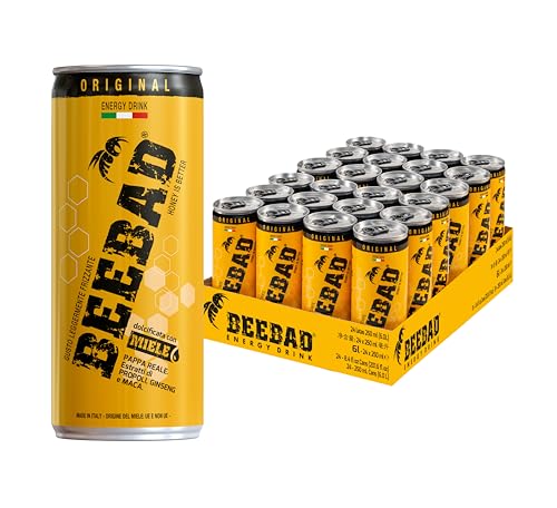 BEEBAD® Energy Drink Naturale con Caffeina, Maca e Ginseng - Ricco di Vitamina B, Pappa Reale, Propoli, Dolcificato al 100% con Miele, Senza Glutine - Made in Italy - NO Zuccheri Raffinati NO Taurina