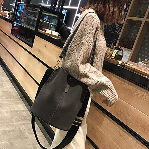 Sac seau dames grande capacité noir de luxe cuir mat - 4