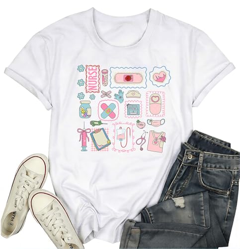 YERKOP Nurse Shirt for Women School Registered Nurse Week T-Shirt Nursing Life Tees Tops