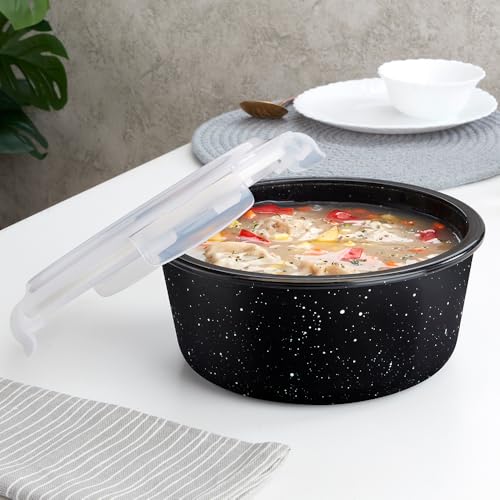 Image of Borosil 1.5 L Pebble Black Food Storage Container with Air Tight Lid | Round Shape Borosilicate Glass Organiser | Microwave & Dishwasher Safe | For Fridge, Kitchen Storage