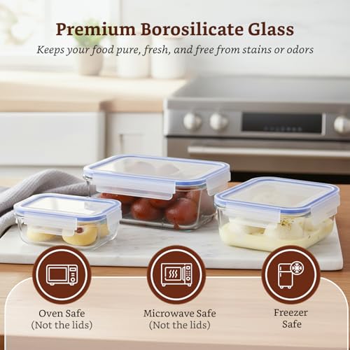 Image of Amazon Brand - Solimo Rectangular Glass Food Storage Container, Pack of 3, Airtight, Microwave & Freezer Safe, Transparent