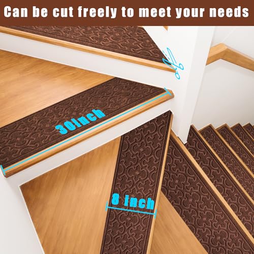 Alfombra para escaleras de madera autoadhesiva gris de 8x30 pulgadas pack de 15 5