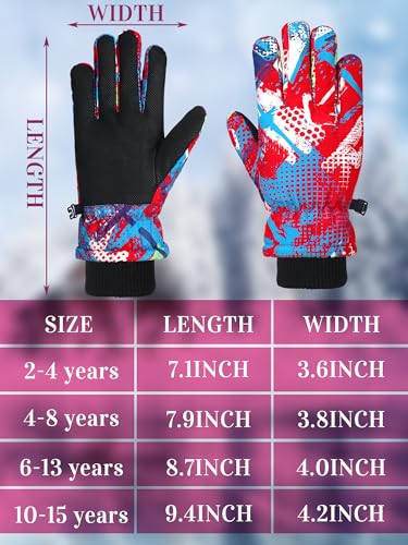Image of Honoson 2 Pairs Kids Snow Gloves, Winter Waterproof | for Outdoor Snowboard Sledding, Warm Fleece Lining, Windproof, Adjustable Wrist Strap, Youth Cold Weather Ski Glove