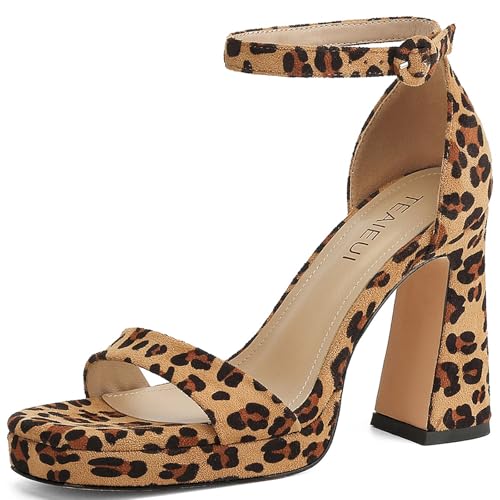 Image of TEAIEUI Platform Heels for Women Chunky High Heels with Ankle Strap Square Toe Strappy Heels for Women Heeled Sandals
