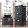 Graciadeco Large 17 36 Quart Collapsible Stackable Storage Bins with Lids, 3 Packs Dark Gray Foldable Fabric Closet Storage Boxes with Lids, Heavy-duty Linen Cube Baskets(17x12x11)