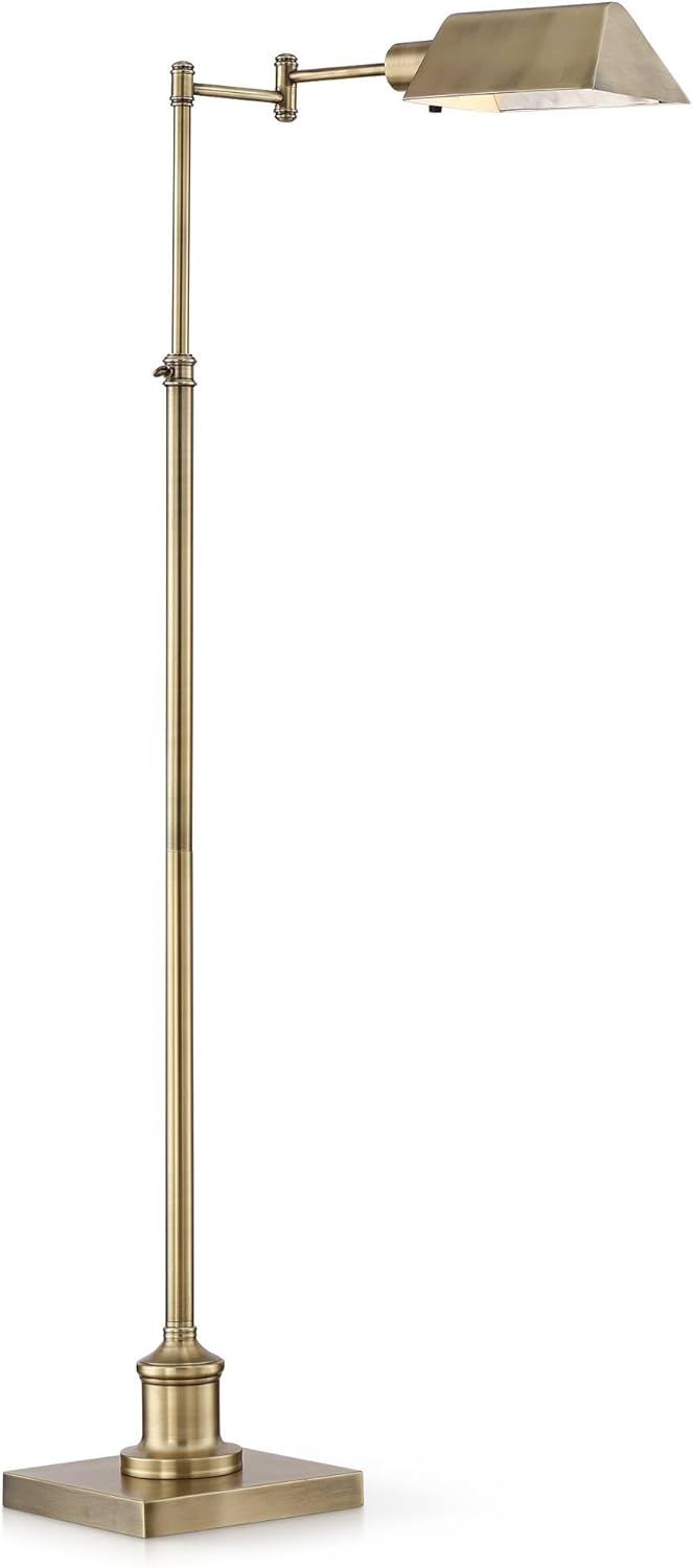 Regency Hill Jenson Traditional Farmhouse 54" Tall Standing Floor Lamps Set of 2 Lights Swing Arm Pharmacy Task Adjustable Gold Metal Aged Brass Finish Living Room Bedroom House Reading Office Home