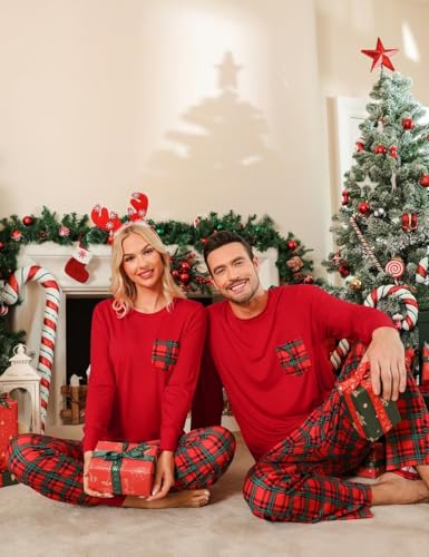 LecGee Matching Family Pajama Set Christmas Couple Plaid Sleepwear Xmas Long Sleeve Lounge Set Men&Women Button Down Pjs Set3