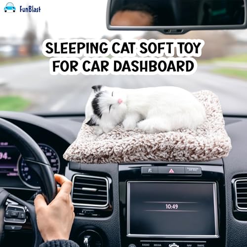 Image of FunBlast Cute Sleeping Cat Plush Toy with Meow Sound, Gift for Kids, Toy Accessories for Car Dashboard (White)