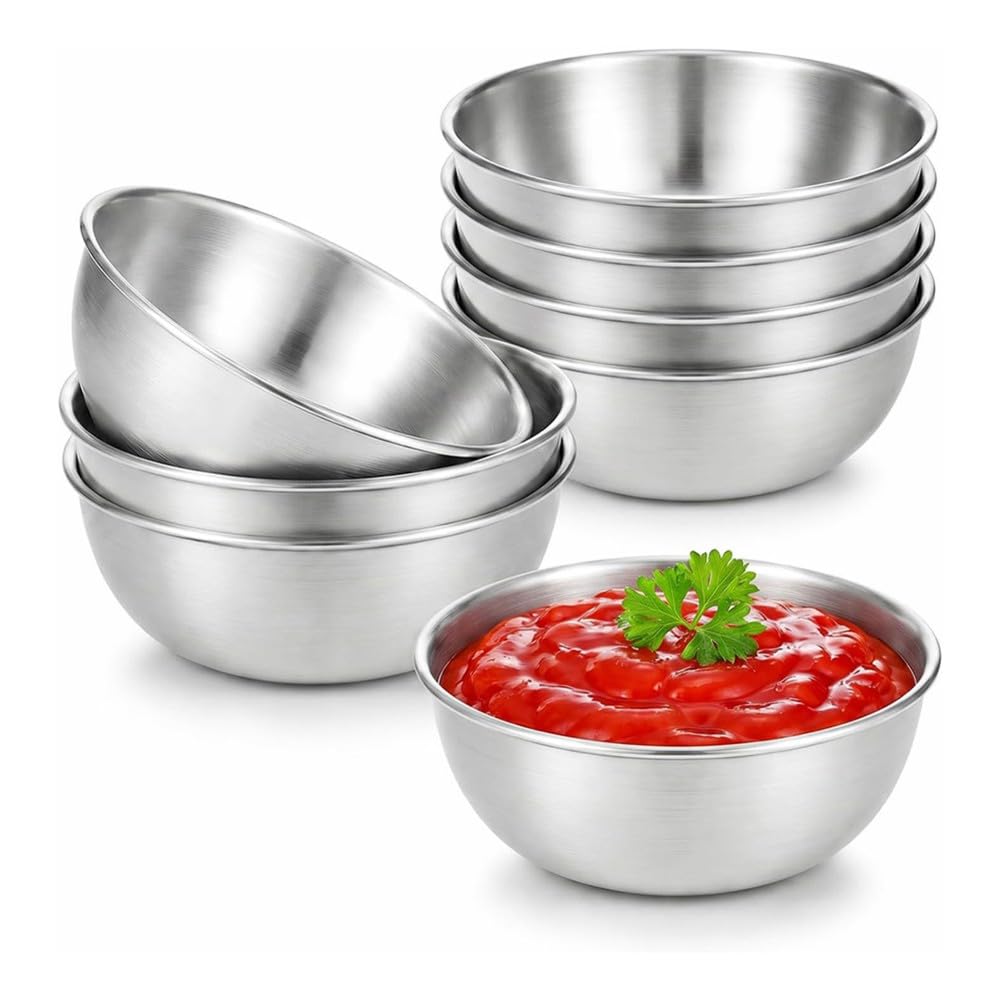 Xnuiasqe Silver 8Pcs Small Dipping Bowls Stainless Steel Sauce Condiment Cups, Mini Soy Sauce Dish, Appetizer Plates For Camping