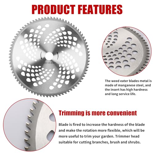Gashwer 10\" x 3 Teeth Carbon Steel Brush Cutter Weed Eater Blades, 10\" x 80T Carbide Tip Brush Cutter Trimmer Blades, Compatible with Husqvarna, Stihl, Ego, and More, with 2 Different Adapter Kits - Thumbnail 6