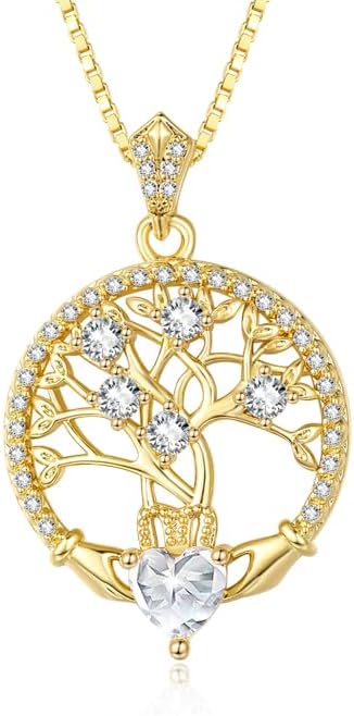 Tree of Life Necklaces for Women Gold,Anniversary Christmas Birthday Gifts for Wife, 14K 18K Gold Necklace Fashion Everyday Jewelry with Heart Birthstone Pendant