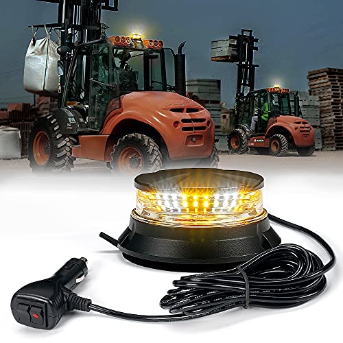 Image of Xprite LED Visibility Beacon Light, 4.5 Inch Super Bright Forklift Roadside Caution Lights with Magnetic Base, 12-24V for Construction Truck, Utility Vehicle, Tractor, Golf Carts-White Amber