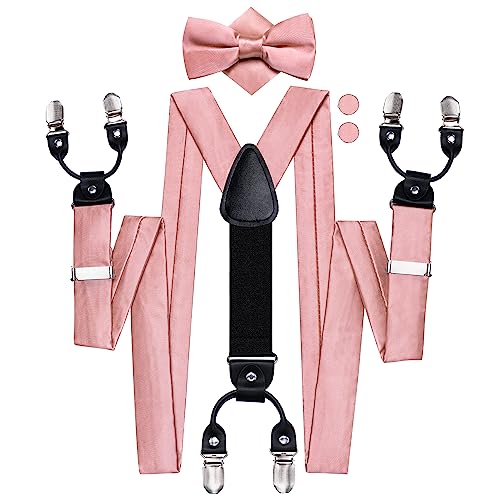 Image of Dubulle Suspender and Bow Tie for Men Paisley Solid Mens Suit Braces Pretied Bowtie and Handkerchief Cufflinks Formal Wedding
