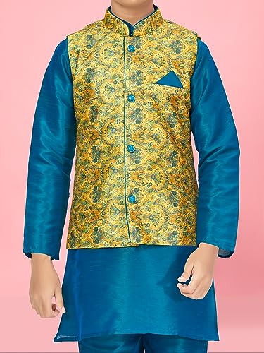 Image of Aarika Boys Orange Color Kurta Pyjama With Waistcoat