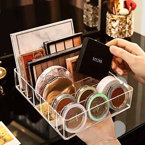 Image of JessLab Makeup Organizer for Eyeshadow Palette and Lipstick, 7-Section Acrylic Divided Cosmetics Storage for Bathroom Vanity Countertop, Transparent, X-Large