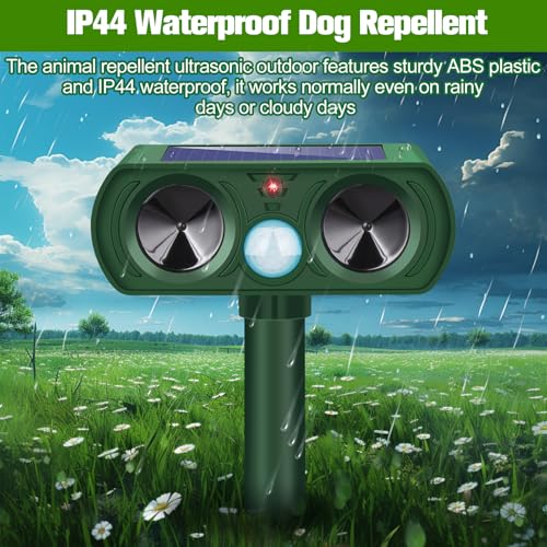 Solar Animal Repeller, 2024 Upgraded Cat Repellent Outdoor, Waterproof Ultrasonic Pest Repellent with PIR Sensor Deer Repeller Repel Dogs Raccoon Rabbit Skunk Coyote Squirrels for Yard Garden