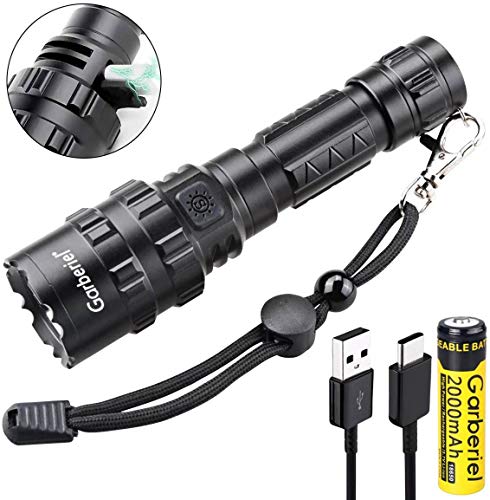 Torche Lampe de Poche Led USB Rechargeable, 2500 lumens XM-L2 Tactique Ultra Puissante Militaire, 5 Modes IPX65 Imperméable Lampe Torche avec Charge Indicateur(18650 Pile Incluse)