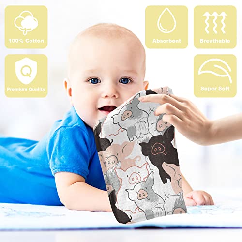 Image of Vvfelixl Baby Muslin Washcloths Soft Baby Face Towel for Newborn Infants, 11.8 X 11.8 Inch, 3 Pack, Cotton, Piglets, Animal, Compact, Heavyweight