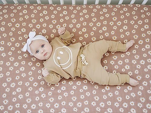 Image of Daisy Dream Muslin Crib Sheet by Mebie Baby, Soft and Breathable Bed Sheets for Babies, Modern Neutral Bedding for Cribs, Standard Crib Mattress Fitted Sheet, Great for Boy or Girl Room or Nursery