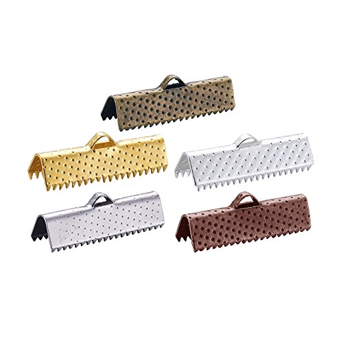 KISSITTY 1 Inch Iron Ribbon Ends Pinch Crimp Clamp Cord Ends Findings Random Mixed Color 25x8x5mm for DIY Jewelry Making (About 230pcs/200g)