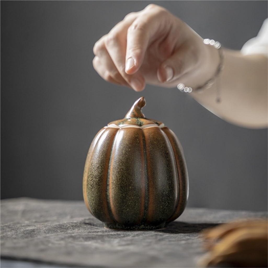 SONGCHAO Sugar Jar Retro Ceramic Tea Storage Jar Small Pumpkin Sealed Jar Suitable for Holding Coffee Powder, Tea, Sugar, Salt, Etc. Tea Canister