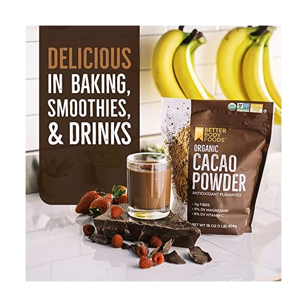 BetterBody Foods Organic Cacao Powder, Rich Chocolate Flavor, Non-GMO, Gluten-Free, Cocoa, 16 ounce, 1 lb bag