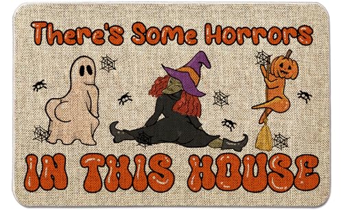 QIONG MENG Halloween Door Mat There's Some Horrors in This House Rug Funny Outdoor Decorative Doormats Entrance Rugs Floor Front Mats for Farmhouse Home Kitchen 17 x 27 Inch