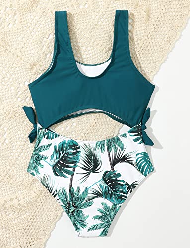 Image of SEAUR Girls One Piece Swimsuits Summer Beach Hawaiian Bathing Suits Kids Colorblock Swimsuit Cute Printed Cutout Swimwear