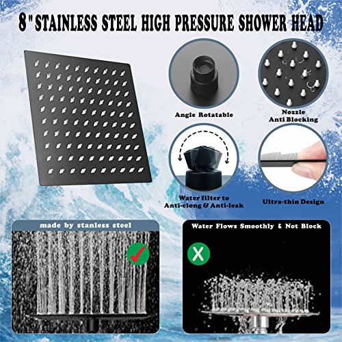 8 Inch Rain Shower Head With Handheld Spray, Metal High Pressure Rainfall Shower Head With Handheld Combo With 13 Inch Extension Shower Arm,Rain Shower And Handheld Separately Or Dual Spray #TOP4