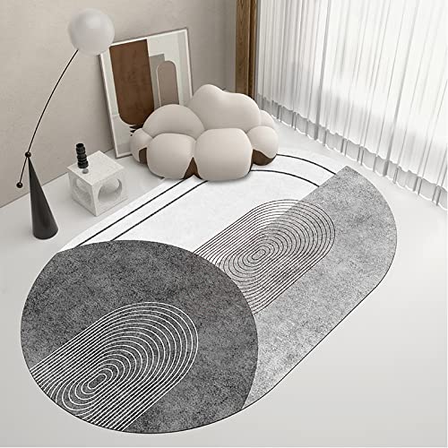 GUGJHFVH Oval Bathroom Rugs Non Slip Kitchen Toilet Hall Hallway Entrance Hardwearing Machine Washable Modern geometric stripes Gray-White, 40 x 60 cm โ image 1