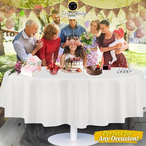 Image of Grandipity Brand Round White Plastic 84 inch Disposable Tablecloth (24 Pack), Party & Event Decorative Cover
