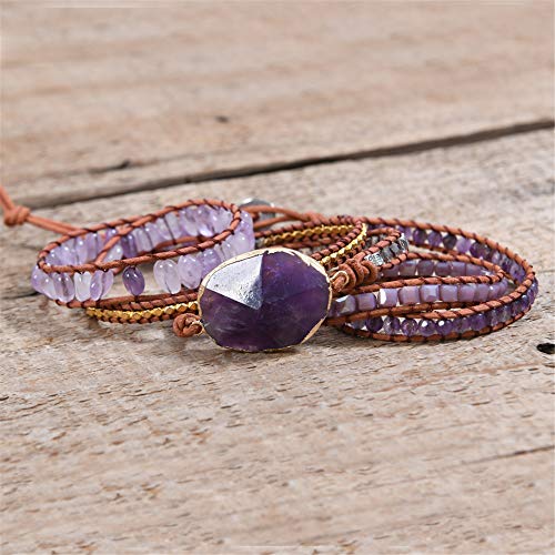 Image of YGLINE Boho Handmade Wrap Leather Tube Crystal Stone Bracelet for Women