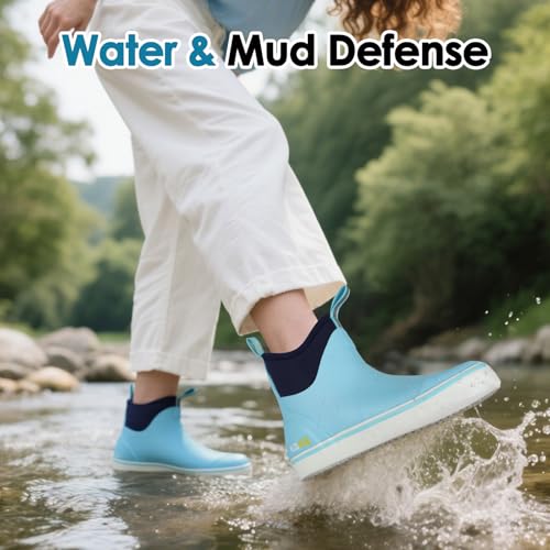 Image of Kalkal Women's Deck Boots, Waterproof Ankle Rain Boots Fishing Boots with High Traction, Women's Rubber Boots For Gardening Fishing Boating Camping