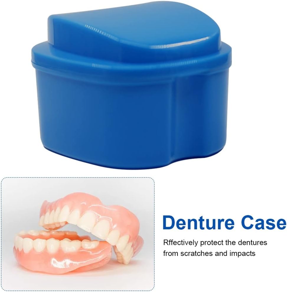 Container with Filter Portable Anti Lost Universal Denture Case Home Storage Box Hygienic Accessories(Blue)