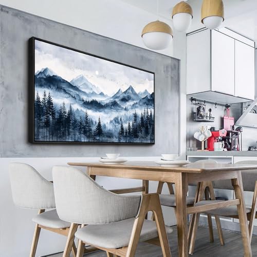 ERQINHUA Canvas Wall Art For Bedroom Large Wall Decor For Living Room Modern Office Mural Misty and Fog Forest Painting Mountain Landscape Picture Artworks Home Decor Black Framed Ready To Hang