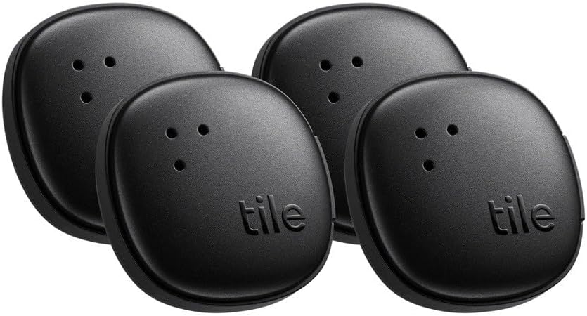 Tile by Life360 Sticker Bundle - Small Bluetooth Tracker, Remote Finder and Item Locator for Bikes, Glasses and More. Both iOS and Android Compatible. Phone Finder. 4-Pack (Black