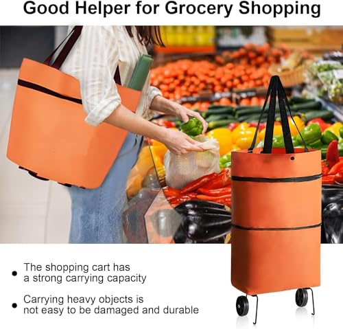 Image of Foldable Shopping Trolley Bag with Wheels, Waterproof Folding Travel Luggage Bag /Vegetable, Grocery, Shopping Trolley Carry Bag, Outdoor Travel Bag for Girls Women Men (Multicolor)