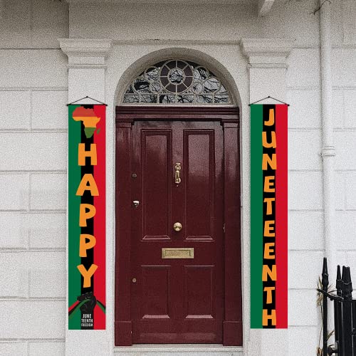 Happy Juneteenth Porch Banner African American Independence Day Front Door Sign Black History Wall Hanging Party Decoration 12 X 70 Inch #TOP2